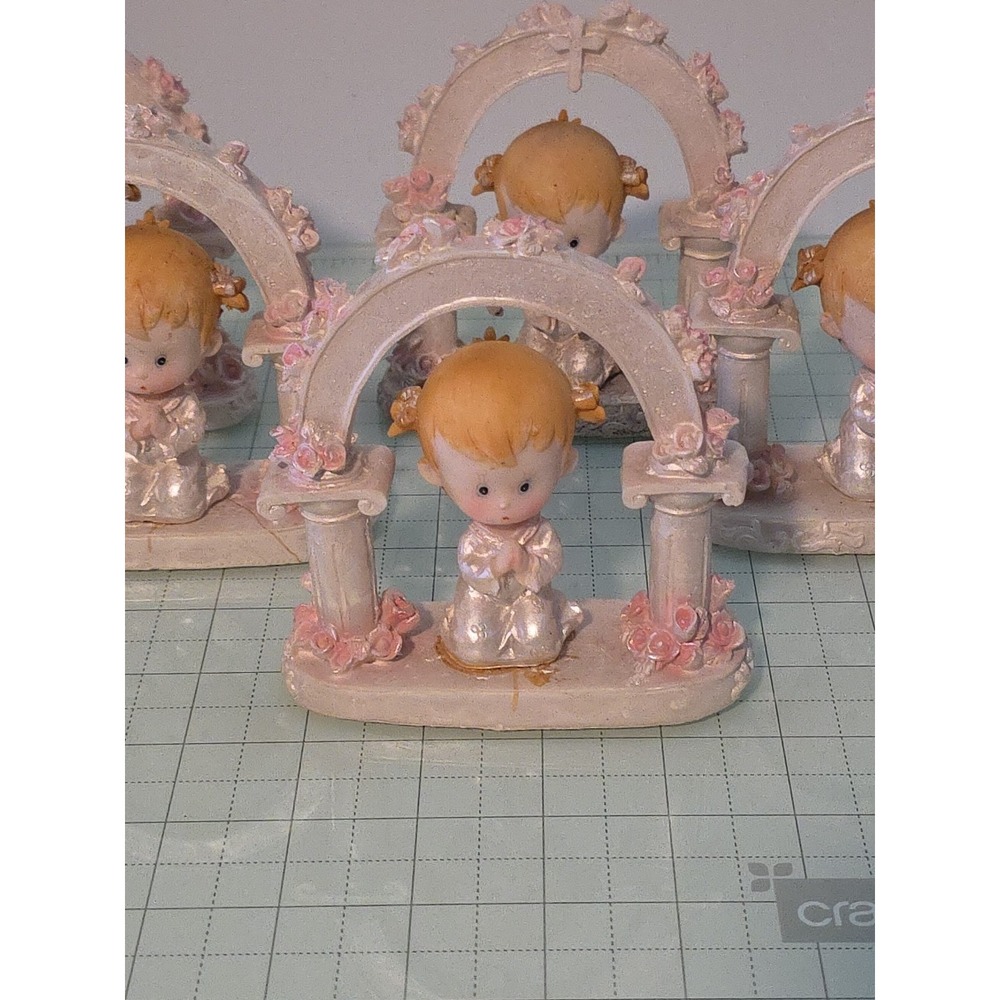 Praying Child Under Arch Baptism Christening With Pink Roses Set Of 5